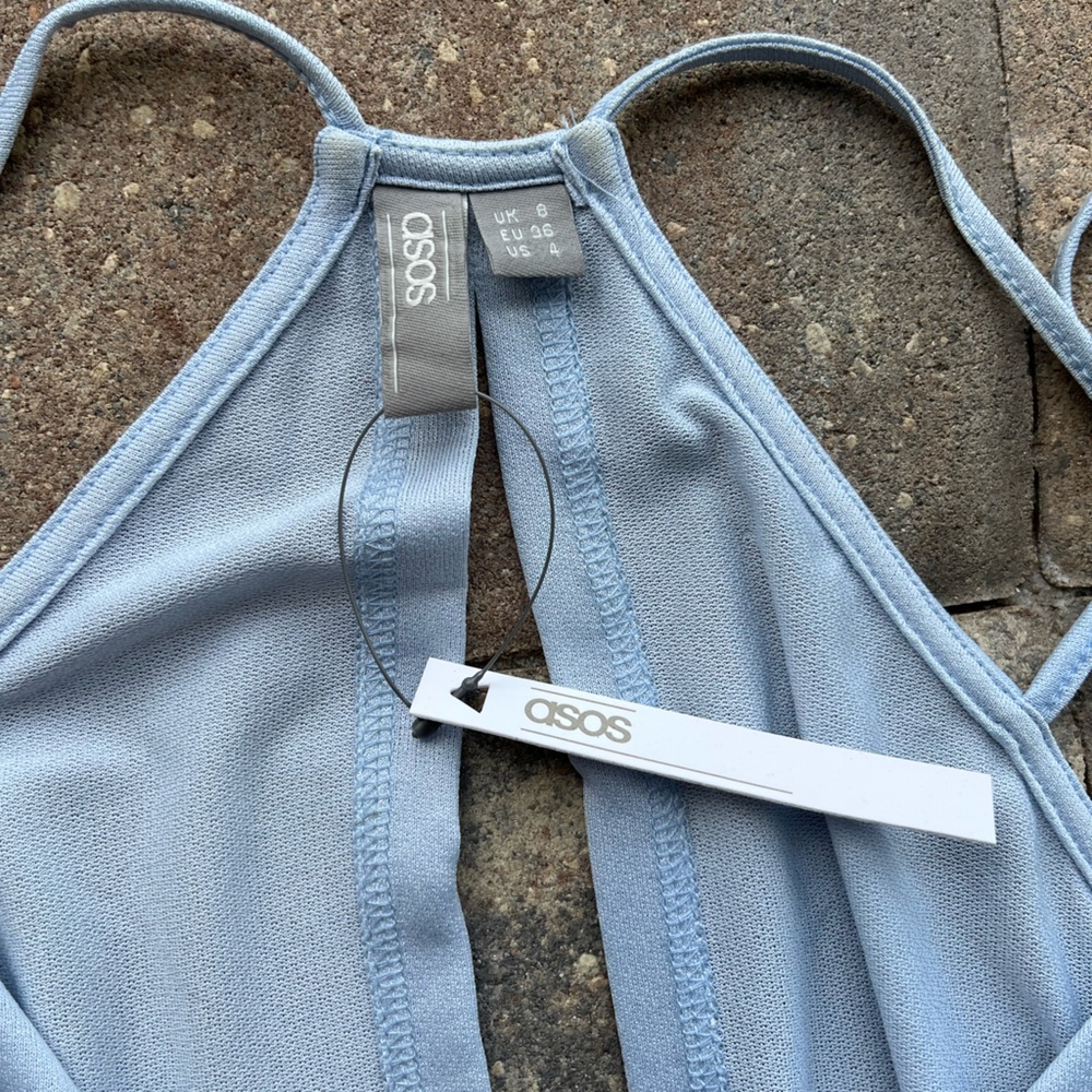 ASOS Light Blue Strappy Midi Dress w/ Pleated Skirt & Cut-out Back Design- sz 4 - Picture 10 of 11